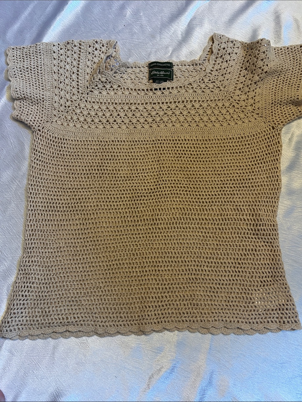 Eddie bawer sand Crochet Scoop-Neck Short Sleeve Sweater